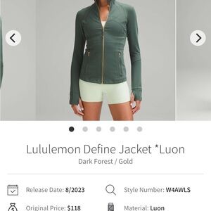Lululemon Dark Forest Green Define Jacket with Gold Zippers